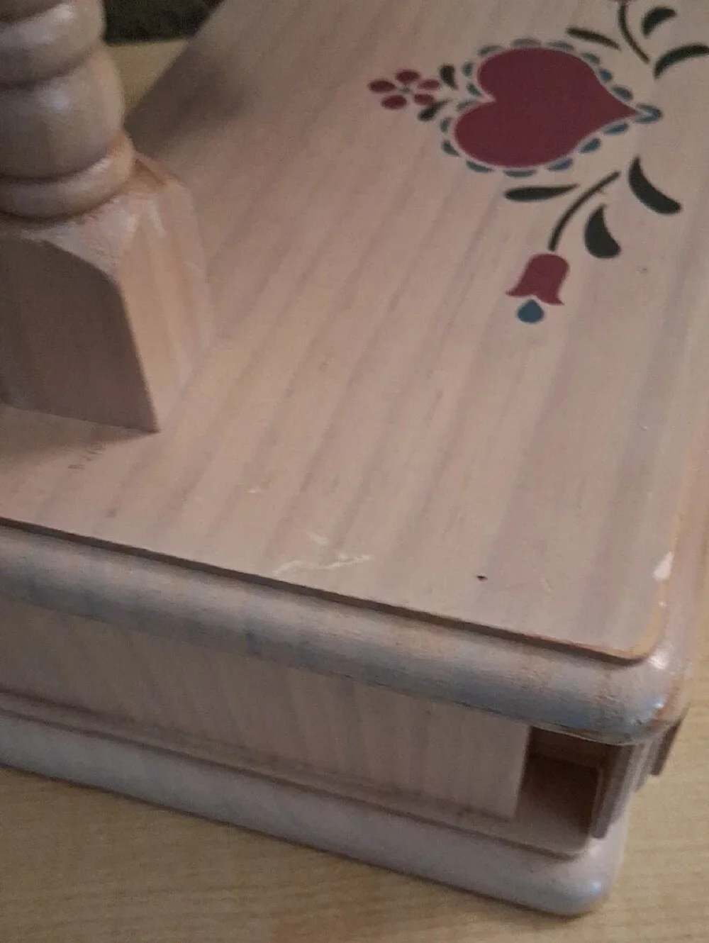 Vintage Natural Wood Heart Mirror Jewelry Box with Red Accent